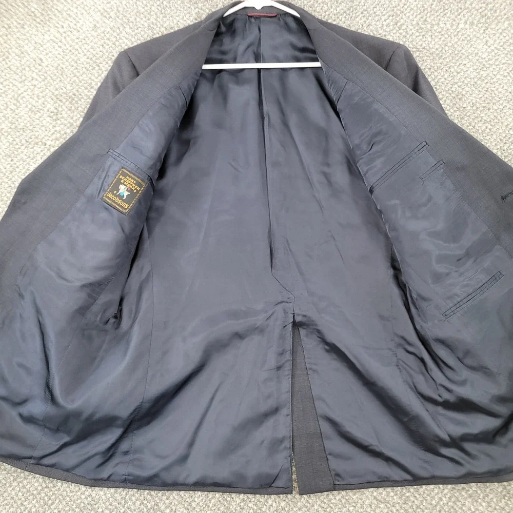 Hart Schaffner Marx Mens 40R Wool Blazer Charcoal Gray Blue Sport Coat Jacket